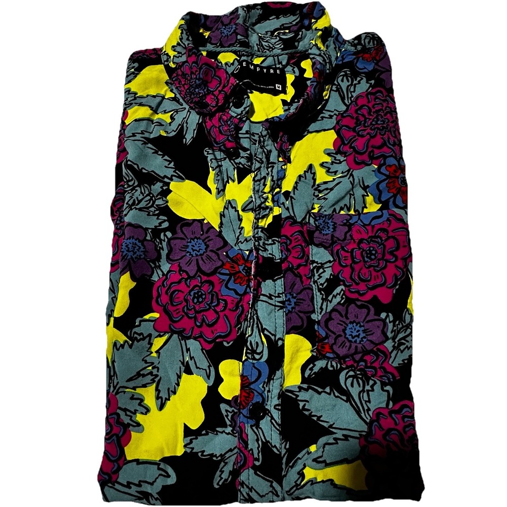 Empyre Mens Floral Multicolored‎ Short Sleeve Collared Button Down Shirt Size M